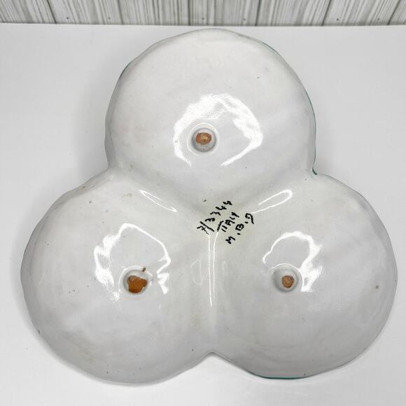 Vintage Italian Hand Painted Pottery Majolica Fruits Leaves Divided Serving Dish - Picture 12 of 13